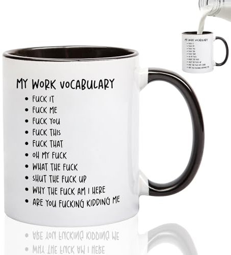 My Work Vocabulary Coffee Mug Funny Work Mugs Rude Gifts for Colleagues, 11oz Coffee Cups Ceramic Novelty Leaving Presents for Boss Friends Coworker Farewell Leaving Gifts for Colleagues Women Men