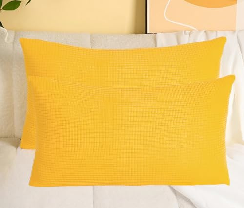 2 Stück Kopfkissenbezug, Rechteck Sofakissenbezüge, Polarfleece Komfortabel Kissenbezüge, mit Unsichtbarem Reißverschluss Kissenhüllen, für Sofa, Bett, Couch, Wohnzimmer, Schlafzimmer(Yellow,60 x 70 c