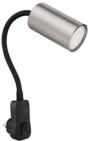 GLOBO Steckerleuchte GU10 Steckdosenlampe mit Schalter Küche Steckdosenleuchte schwarz mit schwenkbarem Spot, nickel, Schwanenhals, GU10 Fassung, LxBxH 32x5,5x43 cm