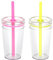 Yisituo 2 Pack 450ml Clear Plastic Iced Coffee Travel Cups, Reusable with Lids and Straws, for Cold Hot Beverages (2, Rose, Green)