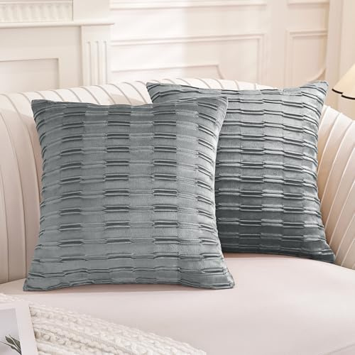 Ystyle Samt Kissenbezug 40x40 2er Set, Kissenhülle Deko mit Verdecktem Zip, für Sofa Schlafzimmer Zuhause Dekor, Moderne Kopfkissenbezug Anti-Milben Hypoallergen, Grau