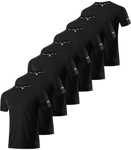 Boyzn 7er Pack Herren Kurzarm T-Shirt Schnelltrocknend UPF 50+ Sun Shirt Tops Funktionsshirt Fitness Shirt Atmungsaktiv Schnelltrocknend Sport Shirt Outdoor Laufshirt Sport Oberteil Black-7P05-3XL