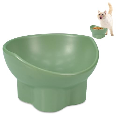 SMARTWELL Raised Ceramic Cat Bowl Elevated Anti Vomiting Cat Dish | Whisker-friendly food-grade ceramic dish. Heavy 580g tip-proof design prevents messes. Ideal height for anti-vomiting.