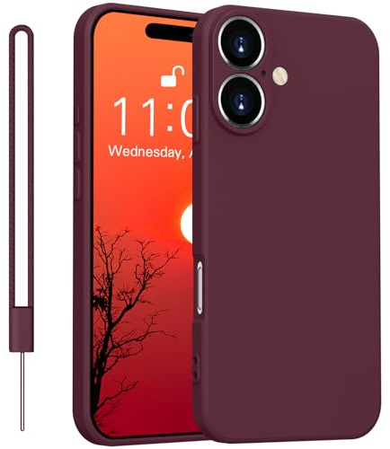 Yoawiful für Handyhülle iPhone 16 Hülle Premium Silikon Kameraschutz Hülle 16 Case mit 1 Lanyard, stoßfest dünn weich Kratzfest Schutzhülle mit Mikrofaser-Futter Weinrot