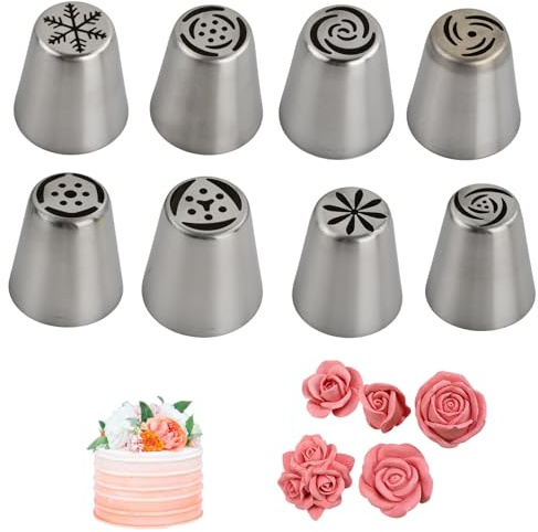 Ziyonix 8 Pezzi Ugelli per Glassa Russa Beccucci Russi Sac a Poche Beccucci Russi per Tubazioni Set di Beccucci Russi Strumento per Tubazioni in Crema per Decorare Torte e Cupcake