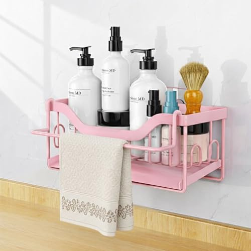 MainPi Porte Eponge evier Cuisine,Organisateur evier Cuisine Mural avec Bac de Vidange,Rangement avec Porte-Serviettes,Support Eponge avec Adhésif (Rose)