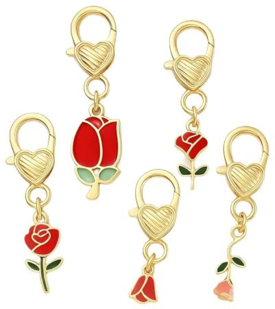 Porte-Clés Rose, Porte-Cléf Fleur de Sac pour Femmes | Cadeaux de Porte-Clé Mignons avec Accents Diamant et Crochet en Forme de Cœur pour Romantiques Proches