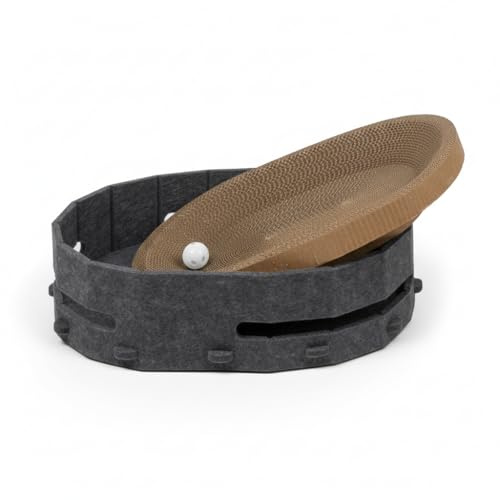 Lyveo Katzen Kratzbett 43×34×11 cm mit Liege-Kuhle – schützt Sofa & Möbel vor Krallen, extra stabile Pappe, rutschfest, Katzenzubehör katzenspielzeug - Grau