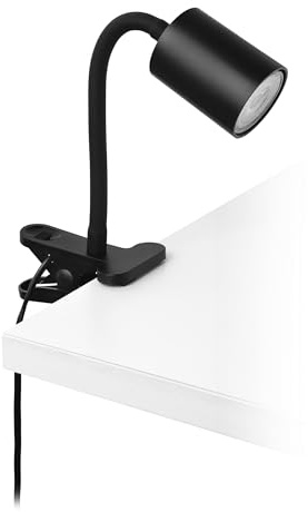 EGLO LED Klemmlampe Portella, Schreibtischlampe zum Klemmen | Leselampe mit Klemme, Metall in Schwarz, inkl. GU10 Leuchtmittel warmweiß