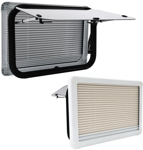 Wohnmobil Fenster Wohnwagen Fenster 750x500mm - Ausstellfenster Camper 65° Wohnmobilfenster Externes Push Fenster mit Fliegengitter&Integriertem Rollo Sonnenschutz für Wohnmobil Van Camper