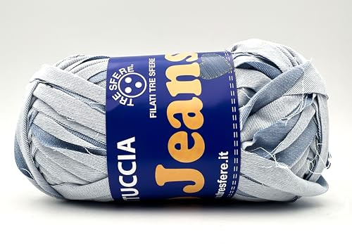 Fili & filati Fettuccia Waoo Jeans, 200g 47mt, 40% cotone 60% Microfibra, Larghezza 2cm, per Borse e Accessori Uncinetto 12-15 (JEANS, Chiaro - 02)
