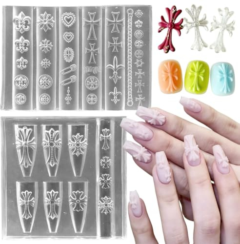 Teracimoha 2 Stück Nail Charms, 3D Gel, Nagel Charms, Nail Gems, Zubehör | Transparente Silikonform Für 3D Gel, Kreuz Nagel Charms, Gothic Nail Art Zubehör