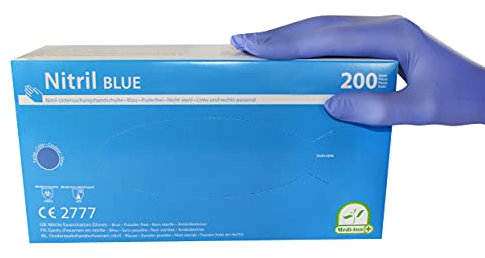 Medi-Inn+ Nitrilhandschuhe 200 Stück blau, Einweghandschuhe, Einmalhandschuhe, Untersuchungshandschuhe, Nitril Handschuhe, puderfrei, latexfrei (1 Box XL, blau)