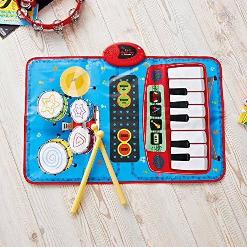 Global Gizmos 50770 2-in-1 Musical Children’s Play Mat / Features Keyboard & Drum Set / Change Instrument Sounds / Built-In Demo / Creative Toy For Kids