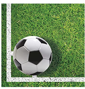 Procos 86869 - Servietten Fußball, 20 Stück, Größe 33 x 33 cm, Mundtuch, Kindergeburtstag, Partygeschirr, Tischdekoration