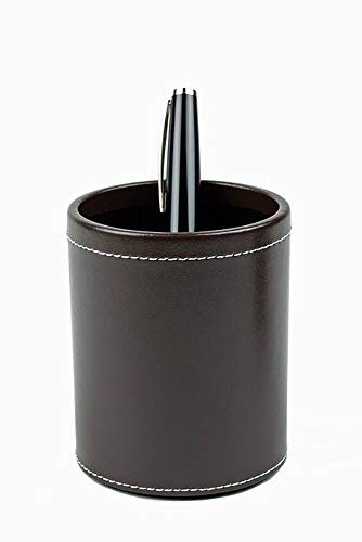 DELMON VARONE - Stifteköcher aus Cambridge Top Grain Leder braun, Echtleder Stiftebecher mit PU Innenverkleidung und rutschfester Vliesunterseite, Edler Stiftehalter rund für Schreibtisch und Büro