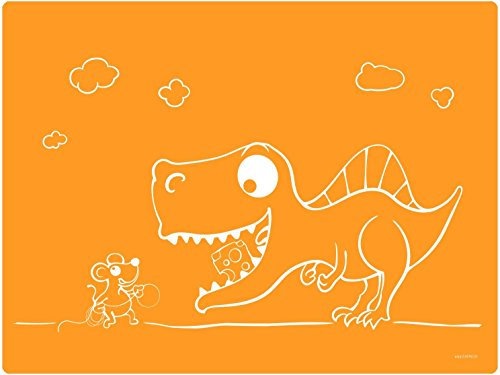 Dinomio Tischunterlage, Platzmatte für Kinder, Platzdeckchen Schule, Bastelmatte Dino orange - rutschfest, 40 x 30 cm