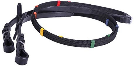 QHP Zügel Gurtzügel Pferdezügel Reitzügel farbige Stege schwarz ARBO-INOX® Größe Shetty