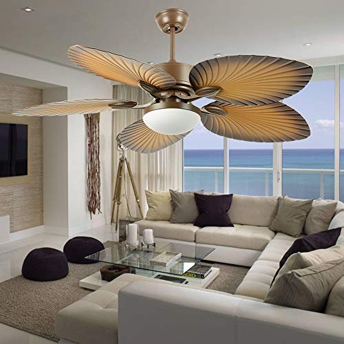 ANFERSONLIGHT 52 Tropical Palm Ceiling Fan with LED Light and Five Palm Leaf Blades - New Bronze Finish