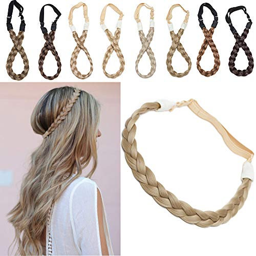SEGO Extensions Haarband geflochtene Braids Haar Haarverlängerung verstellbare Stirnband elastische Stretch Haarteil Beauty-Accessoire für Frauen Aschblond S-1.5cm(0.6) -27g