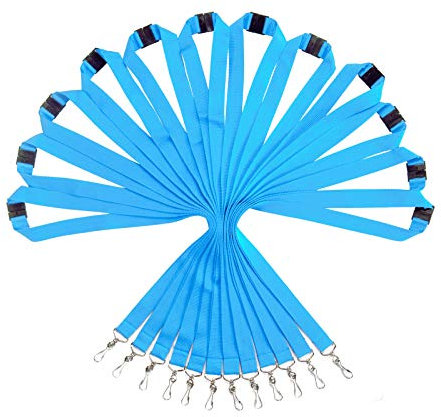 WEZEBEL Packung mit 12 strapazierfähigen Polyester Lanyards mit Sicherheitsverschluss - Verfügbar in Regenbogen-Mix & einfarbigen Farben (Himmelblau, 12er-Pack)