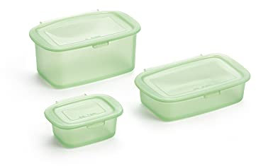 Lékué Recipientes Reutilizable de Silicona para conservar alimentos, Kit 3 unidades (0,2 L+0,5 L+1L) Verde Translúcido