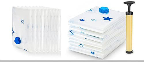 VOANZO Bolsas ahorradoras de Espacio, Bolsas de Almacenamiento al vacío, Paquete de 9 Bolsas de Sellado al vacío (3 Grandes, 3 Medianas, 3 pequeñas) con Bomba Manual (10 Combinaciones)