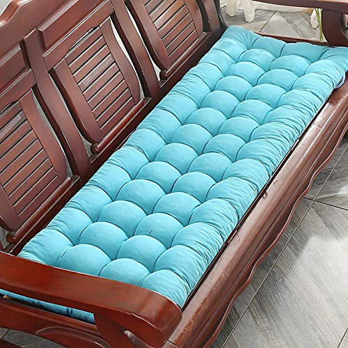 Hruile Bankkissen für drinnen und draußen, weich, mit Bindebändern, 2/3-Sitzer, rechteckig, für Garten, Terrasse, Recamiere, Schaukel oder Bank, 55 x 165 cm, Hellblau