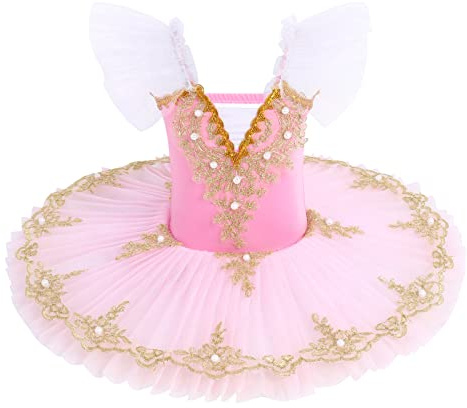 OBEEII Enfant Fille Robe Paillette Tutu Ballet Justaucorps Gymnastique Robe Danse Classique