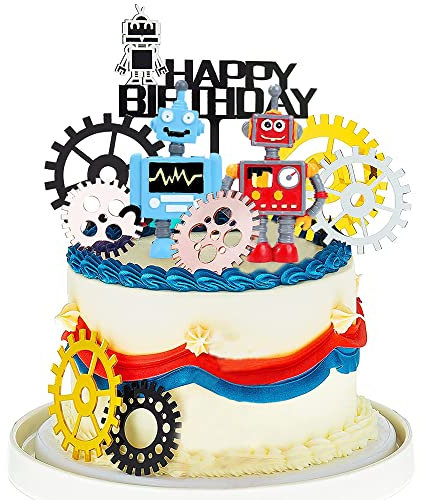 MEZHEN Tortendeko Roboter Kuchendeko Happy Birthday Cake Toppers Kinder Geburtstag Roboter Figuren Deko Torte Roboter Geburtstagstorte Dekoration 10 Stück