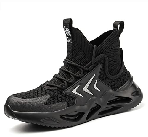 Safety Shoes Men Safety Boots Lightweight Steel Toe Cap Trainers Women Work Boot Breathable Protective Shoes Black White