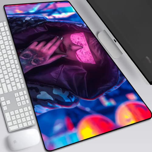 BILIVAN Cyberpunk 2077 Tapis de souris surdimensionné en deux dimensions pour jeu de table (900 x 400 mm, 11)