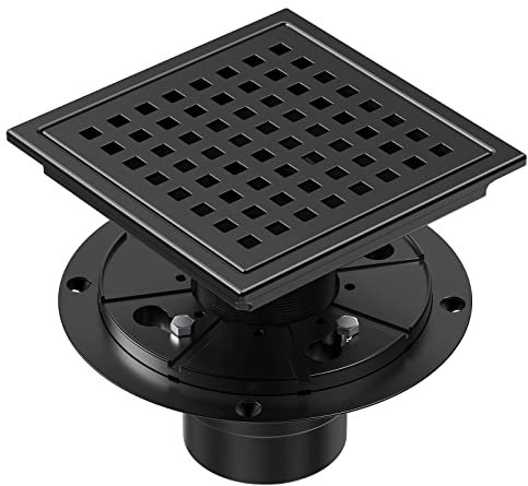 CIFOX 15,2 cm quadratischer Duschablauf mit Flansch, abnehmbares Quadrato-Musterrost, gebürsteter 304 Edelstahl, inklusive Bodenablauf-Basis, Haarsieb, Wasserzeichen und CUPC-zertifiziert, mattschwarz