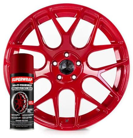 Superwrap High Gloss Vinyl Spray Wrap For Alloys, Badges, Calipers, Mirrors & Grills - Peelable Paint Wrap For Automotive Use (Monza Red, 20'' & 22'')