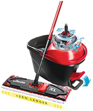 Vileda Ultramax Turbo XL Set, XL Bodenwischer mit Teleskopstiel für große Flächen, Mikrofaser-Wischbezug, Eimer mit Schleuder, für alle Hartböden, Love it Clean, Eco-Verpackung