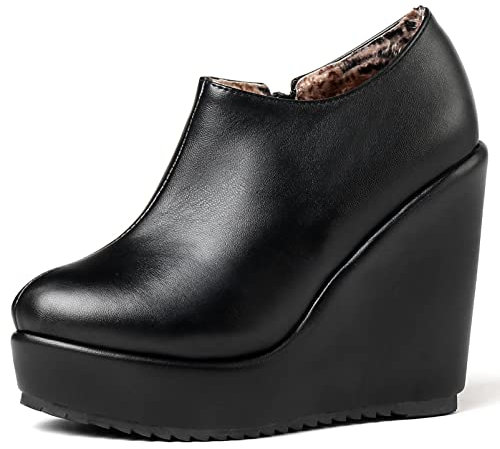 Diuniarza Stivaletti da Donna con Tacco Alto, Stivaletto Zeppa Zip Punta Rotonda Polacchine Eleganti con Plateau, 4419Srf Nero Numero 33 EU