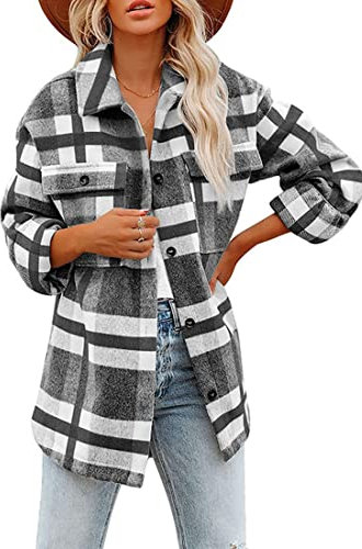 Iris Sprite Chemise à Carreaux en Flanelle pour Femme - Manches Longues - Chemise boutonnée en Velours côtelé (Noir, XXL)