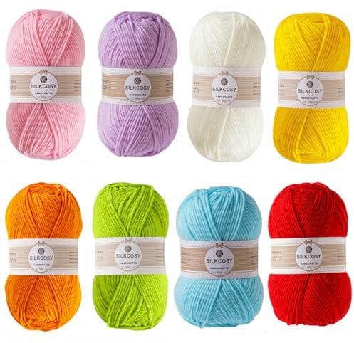 RUIYWEN 8 Rotolo Filato Acrilica Lana di Cotone Colorata per Uncinetto Maglieria Crochet Artigianato Fai da Te (50g x 8 Colori)