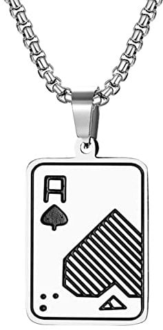 JewelryWe Schmuck Halskette Herren Punk Spielkarte Poker Pik Ass Edelstahl Anhänger mit 24 Zoll Kette Silber