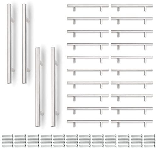 Bwintech 24 Pcs 200MM (128MM Hole Center) Satin Nickel Cabinet Pull Handles Kitchen T Bar Handles, Stainless Steel, Ideal for Cabinet, Drawer, Cupboard