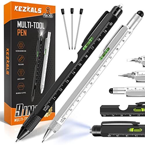 KEZKALS Regalo para Hombre Mujer, 2pc Boligrafo Multifuncion 9 en 1, Regalo dia del Padre, Regalo dia de la Madre, Ideas Regalo San Valentín Mujer Hombre Original, Regalo Hombre Mujer Navidad