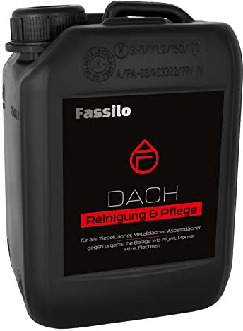 Fassilo Dachreiniger & Pflege (2,5 Liter) Algen- Moos-& Grünbelagentferner, Reinigungskonzentrat für Ziegeldächer, Metalldächer & Asbestdächer, ideal auch für Hauswand, Pflastersteine & Fungizid