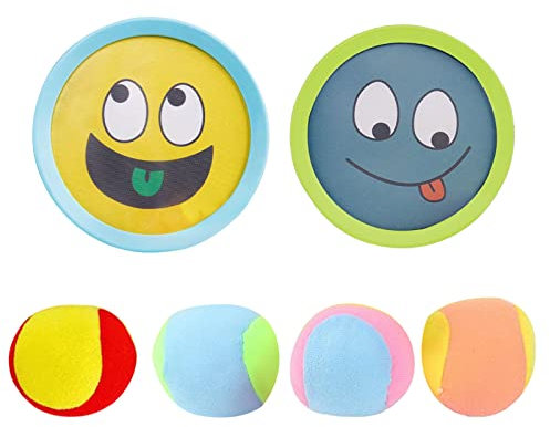 Yiyifor Kinder Klettspiel Ball,Klettballspiel mit 2 Fangscheiben und 4 Bällen,Klettballspiel Catch Ball Set,Klettballspiel für Kinder ab 3 4 5,für Party,Garten,Innen und Außen (Green Blue)