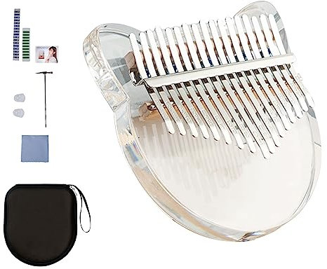Carkio Cute Kalimba Thumb Piano 17 Keys Cat Acrylic Thumb Piano Portable Mbira Transparent Keyboard Finger Piano with Tune Hammer and Study Instruction for Kids Adults Beginners