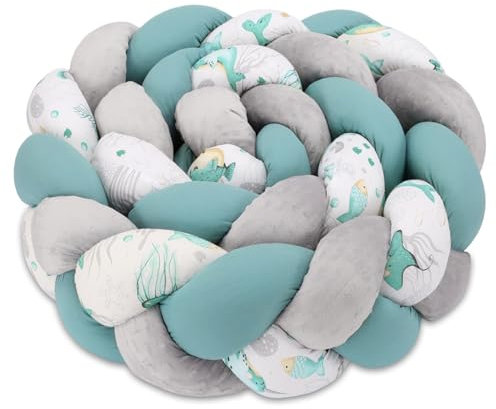 Totsy Baby Kuschelkissen Kinder Kissen Deko 150 cm - flauschig Dekokissen Kinderzimmer Kinderkissen Zierkissen geflochten Baumwolle Minky Wassertiere Blau