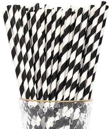 YAOSHENG 100 PCS Schwarz Strohhalme Papier, Biologisch Abbaubare, Bunte Papier Trinkhalme Geeignet für Partys, Hochzeiten und Anlässe, Party Strohhalme