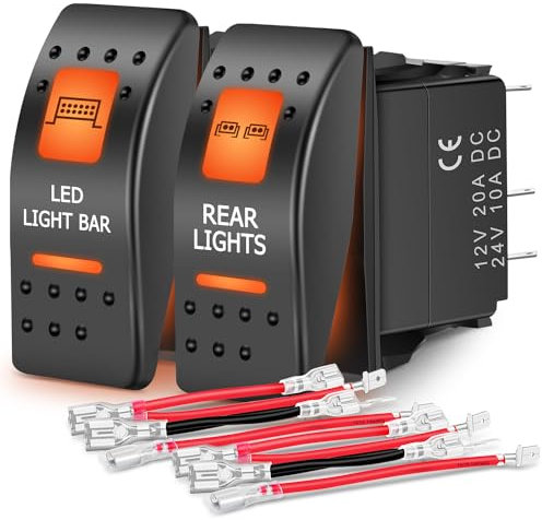 Nilight UTV-Rücklicht-Schalter, LED-Lichtleiste, Ein-/Ausschalter, 5-polig, SPST-Schalter mit orangefarbener Hintergrundbeleuchtung, 12 V, 24 V, Kippschalter mit Überbrückungsdrähten, Set für ATVs,