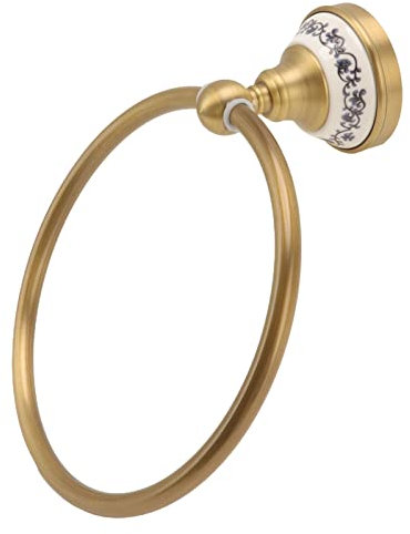 Handtuchring, Antiker Messing Badezimmer Handtuchhalter Ring Edelstahl Wandmontage Handtuchstange mit Porzellansockel für Bad und Küche(Gold)
