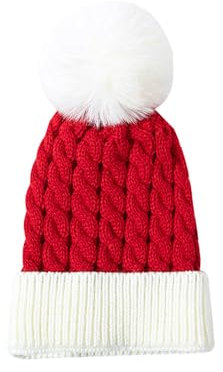 OneChance Strickmütze für Jungen und Mädchen,Weihnachtsmütze,Winter Strickmütze Warme Mütze mit Fellkugel Rot+Weiß