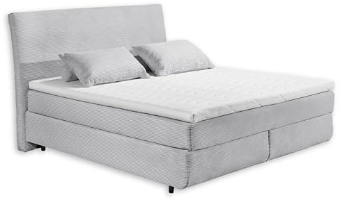 MARBELLA 6 Boxspringbett 180x200 in Cord-Optik, Dove - Bequemes Doppelbett mit 7-Zonen Federkern Wendematratze & Kaltschaum Topper - 185 x 126 x 216 cm (B/H/T)